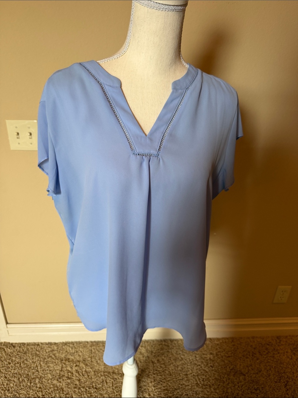 41 Hawthorn Soft Blue V-Neck Flutter Sleeve Blouse